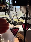 Magenta Ripple Texture Stained Glass Earrings with Bats