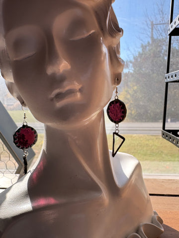 Fuchsia and Iridescent Clear Combo Stained Glass Earrings