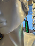 Green Hammered 1.5” Rectangle Earrings