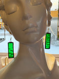 Green Hammered 1.5” Rectangle Earrings