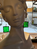 Green Hammered Square Earrings