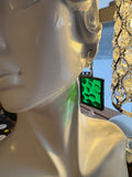 Green Hammered Square Earrings