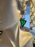 Green Hammered 1” Triangle Earrings
