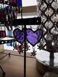 1.5” Hammered Purple Heart Earrings on Hoops with Skull and Crossbones