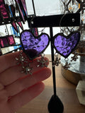 1.5” Hammered Purple Heart Earrings on Hoops with Skull and Crossbones