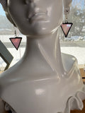 Opalescent Pink 1” Triangle Stained Glass Earrings