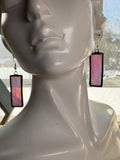 Opalescent Pink 1.5” Rectangle Stained Glass Earrings